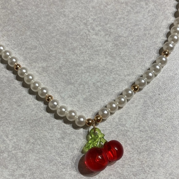 Elegant Pearl Necklace with Cherry Pendant - Picture 5 of 7